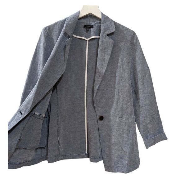 DREW Anthropologie Linen Blend Chambray Blue One Button Blazer Women Size Small - Picture 5 of 9